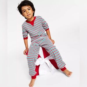 Family Pajamas Matching Kid's Thermal Waffle Holiday Stripe Pajama Set Sz 4-5